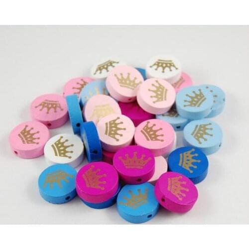 50pcs/lot 2CM DIY Lovely Jewelry Making Accessory Cartoon Crown Wood Beads 2019 Mix Color Children Handcraft Department Fittings