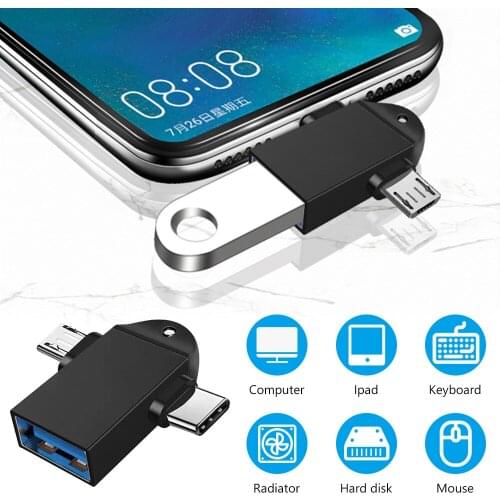 2 in 1 OTG Adapter USB 3.0 Female To Micro USB Male and USB C Male Connector Aluminum Alloy on The Go Converter For Xiaomi
