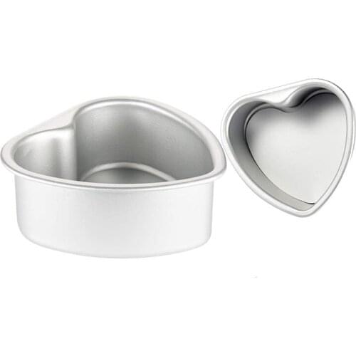 BAKESE 2 Pcs Aluminum Heart Shaped Cake Pan Set DIY Baking Mold Tool With Removable Bottom - 4 Inch & 6 Inch-ABUX
