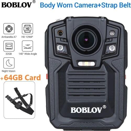 BOBLOV HD66-02 Ambarella A7L50 Police Body Worn Camera 64GB HD 1296P Recorder Video + Shoulder Strap