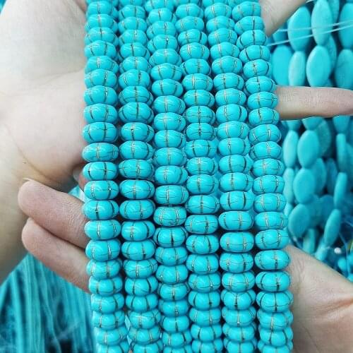 Natural blue stone pumpkin-shaped beads 8--18mm semi-precious stones loose beads loose beads DIY bracelet accessories 39cm
