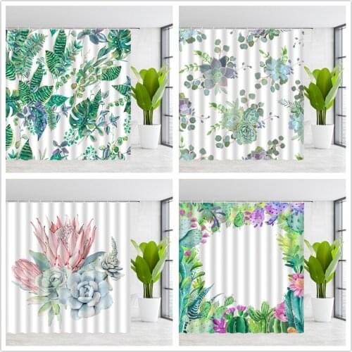 DtrMelsr Shower Curtain Liners Spring Flower Plant Lavender Succulents Green Leaf Floral Pattern Bathroom Set Polyester Curtains