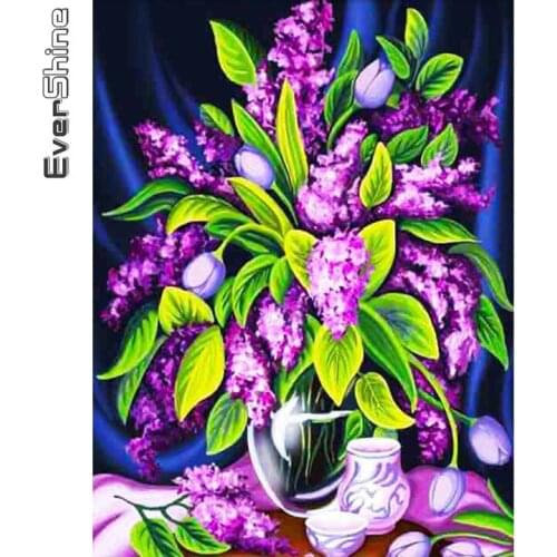 Evershine Diamond Painting Lilac 5D DIY Full Square Round Diamond Embroidery Flower Cross Stitch Vase Rhinestone Picture Crafts