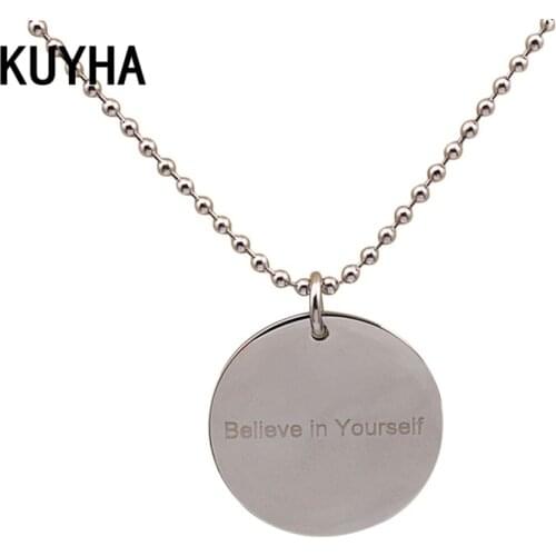 Engraving Classic Round Necklace For Men Women Couple Stainless Steel Engrave Thin Circle Pendant Necklace