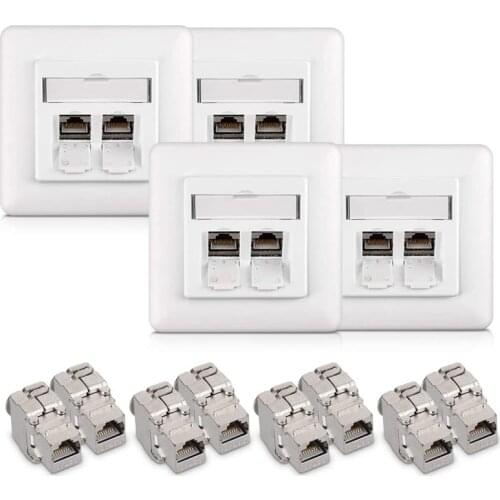 HOT-Keystone Module Kit - Includes (8) CAT6A Shielded Keystone Jack RJ45 Ethernet Module 10G + (4) 2-Port Wall Plate