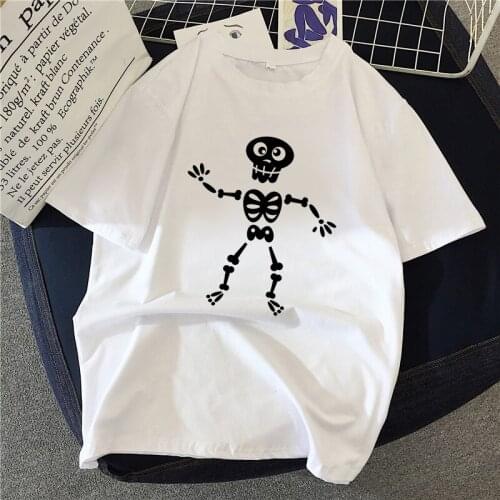 Summer Womens T-shirt Harajuku Funny Dancing Skulls T-shirt Clothes Short Sleeve Graphic T-shirt Tops