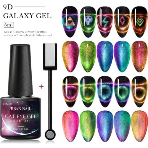 RBAN NAIL 6ml 9D Magnetic Cat Eye Nail Gel Polish Soak Off UV LED Nails Varnish Galaxy Star Magnet Nail Art Manicure Lacquer