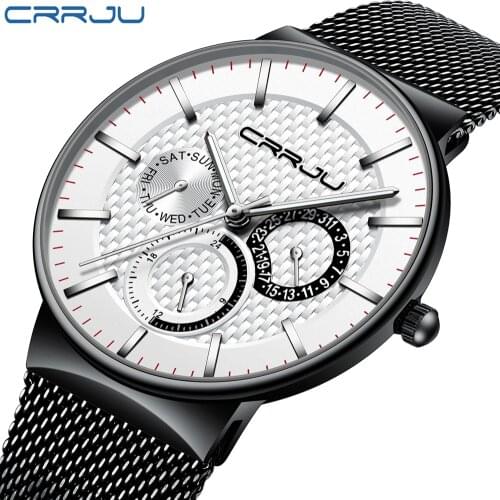 Relogio Masculino CRRJU Mens Watches Top Brand Luxury Ultra-thin Wrist Watch Chronograph Sport Watch erkek saati reloj hombre
