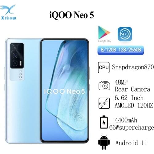 Original IQOO NEO 5 Smartphone Snapdragon 870 48MP Cameras 6.62inch AMOLED 120Hz 4400Mah 66W Super Charge Android 11 NFC