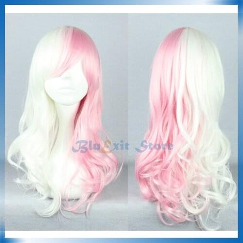 Anime Danganronpa Monomi Wig Dangan Ronpa Cosplay Hair Mixed White Pink Long Curly Wig Comiket Role Play