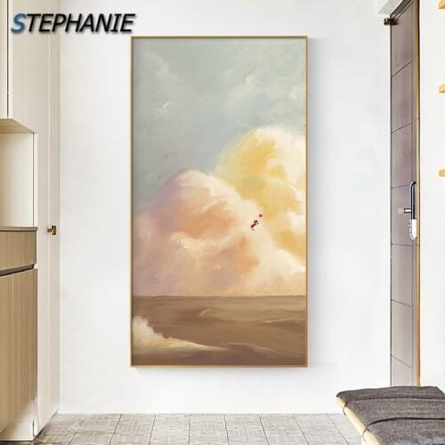 Sky Moon Canvas Painting Landscape Art Posters Print Modern Pink Yellow Clouds Wall Pictures for Living room Home Interior Decor