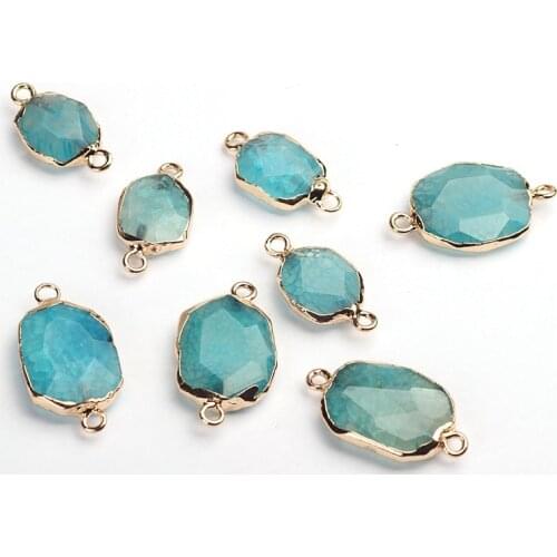 Natural Stone Charms Pendant Blue Geometry Shape Stone Double Hole Connector Charms Beads For DIY Pendant Jewelry Accessories