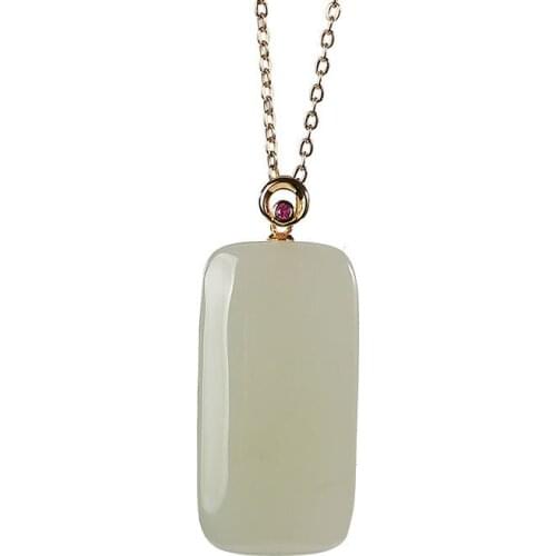 18K gold Natural Hetian jade Pendant Retro Simple Temperament Lucky pendant Ladies Sweater chain Pendant