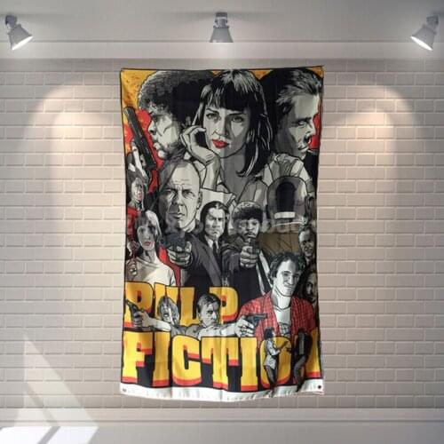 "Pulp Fiction" Movie Poster Banners Bar Cafe Hotel Theme Wall Decoration Hanging Art Waterproof Cloth Polyester Fabric Flags