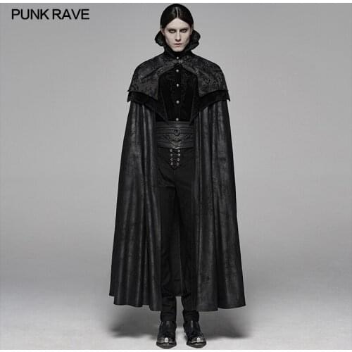 PUNKRAVE Mens Gothic Noble Gorgeous Cloak Jacquard Imitation Horse Wool Splice Stage Performance Halloween Vampire Costume