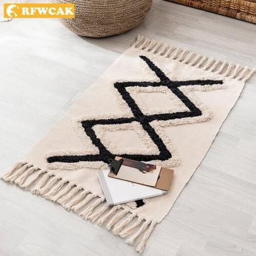 RFWCAK Morocco Cotton Hand Woven Printed Area Rugs Tufted Tassels Throw Rug Doormat Carpet For Living Room Tapete Para Sala