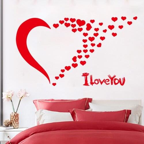 Romantic Love Red Heart Removable PVC Wall Stickers Living Room Bedroom Room Heart-shaped Mural Decoration Painting