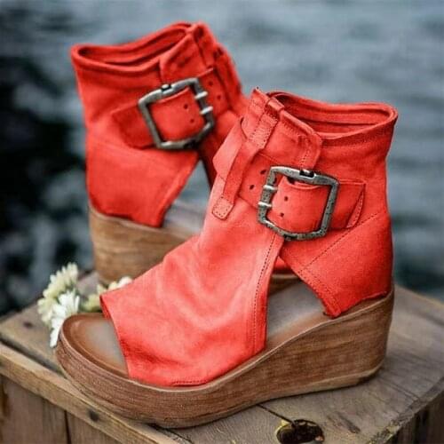 Women Sandals Shoes 2021 Summer Retro Peep Toe Platform Pu Leather Thick Bottom Ladies Ytmtloy Buckle Strap Sadalias Femininas