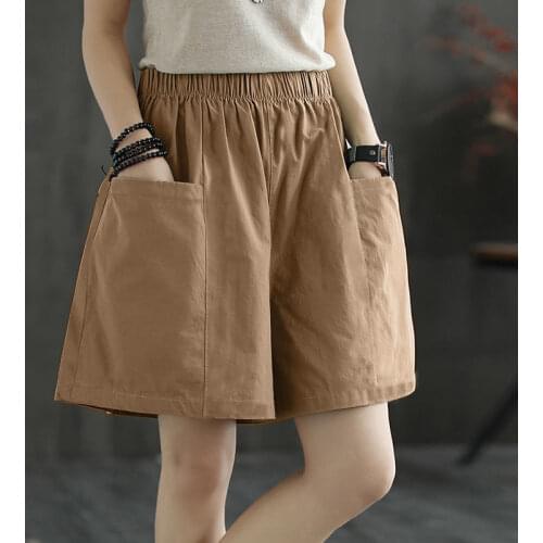 [ Pure Cotton ] Wide Leg Shorts Women 's Summer Casual New Loose High Waist Slimming All -Matching Straight Fifth Pants