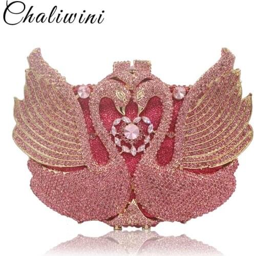 New Animal Rainbow Swan Shape Clutch Bag Women Evening Bag Luxury Crystal Clutch hand bags Bling Purse Wallet Wedding Package