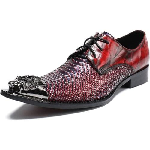 Mens Fashion Mixed leather Leisure Party shoes Men Wedding Dress Shoes Luxury Metal Pointed Toe lace Up Derby Shoes Big Yards 46