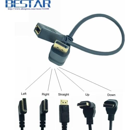 DisplayPort Male to Female 90 Degree Up & Down & Left & Right Angled Extension Cable Display Port extender 2K*4K@60Hz Black