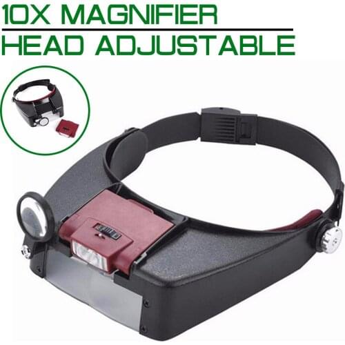 10X Magnifying Glass Lighted Magnifier Illuminated Loupe Glasses Head Adjustable Helping Hand Optical Instrument