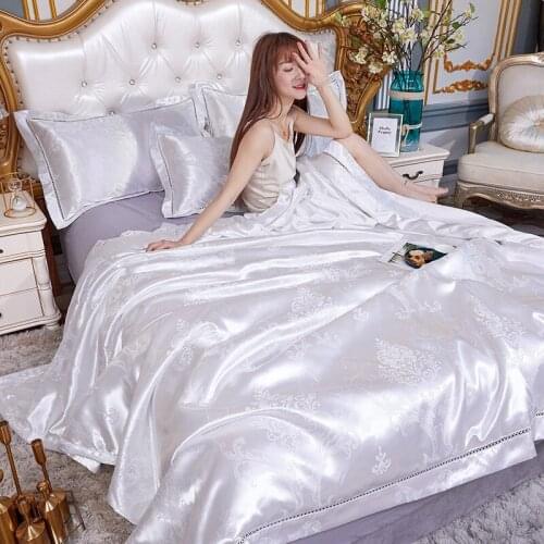 Tencel Silk Jacquard Quilts Summer Thin Quilt Air Conditioner Quilt Comforter Blanket King Queen 1PC Free Shipping #sw