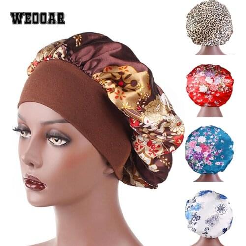 WEOOAR Hair Care Silk Satin Bonnet for Women Beanie Hats Satin Hat Hair Night Sleeping Cap Lady Turban Elastic MZ153