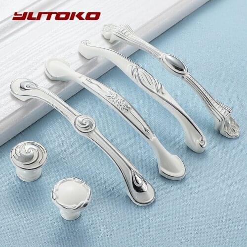 YUTOKO Zinc Alloy Ivory White Cabinet Handles Kitchen Cupboard Door Pulls Drawer Knobs European Fashion Furniture Handle Hardwar