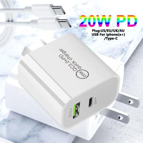 Mobile Phone Charger USB Adapter Dual USB Charging US EU AU UK Plug Travel Charger 20W Fast Charger for Iphone Samsung HUAWEI