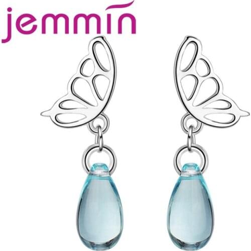 New Fashion Jewelry 925 Sterling Silver Butterfly Wings Clear Light Blue Crystal Elegant Earrings Women Gift Cheap Price