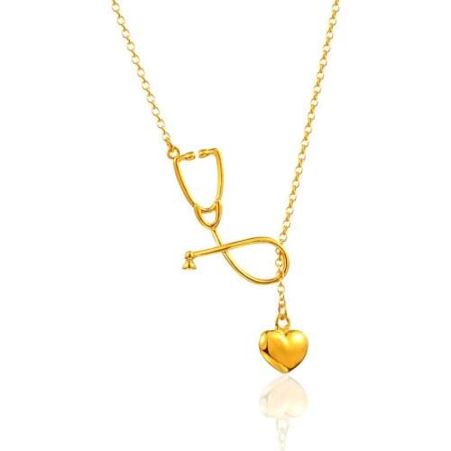 BUDROVKY Stethoscope Women Heart Pendant Necklace Women Trendy Medical Necklace Rose Gold Silver Color Woman Fashion Chain Jewel