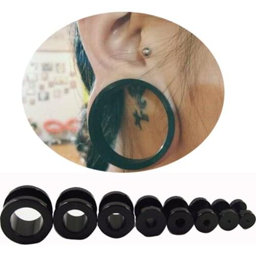 2pcs Free shipping Black Ear plug Acrylic Flat Flare Screw Fit UV Ear Flesh Tunnel Body jewelry 2mm- 12mm