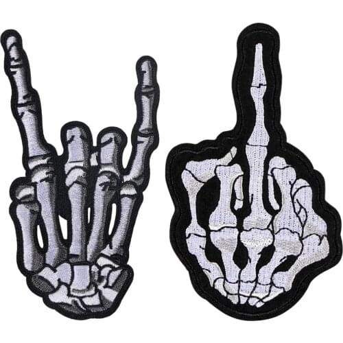 2Pcs Skeleton Finger Embroidered Applique PatchSew on or Iron on Patches for DIY Punk Style Costume, Jeans, Jackets, Clothing
