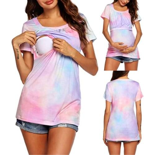2021 Summer Pregnant Women Maternity For Breastfeeding Colorful Tops T-shirt Pregnancy Clothing