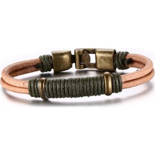 2021 Fashion European And American Style Alloy Buckle Suitable For Mens Woven Hemp Rope Double-layer Personalized Bracelet