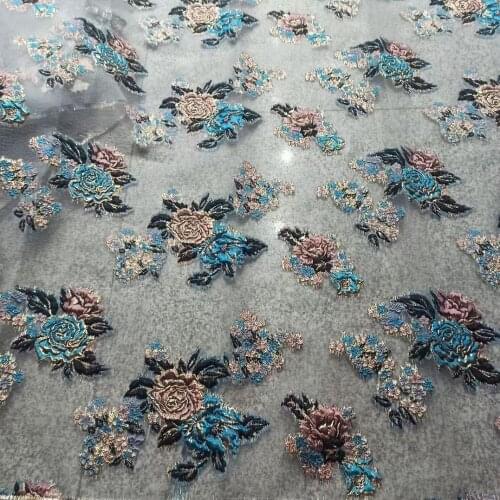 5yards/pc) High quality African French lace beautiful flowers jacquard tulle lace fabric for attractive party dress FHS086