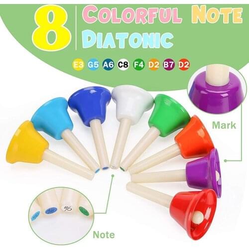 8 Pcs Handbell Hand Bell 8-Note Colorful Kid Children Musical Toy Percussion Musical Instrument Kid Toy Christmas Gift