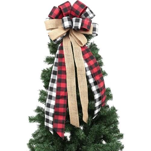 A large plaid sequin ribbon bow on the Christmas tree Home decor, Christmas decor