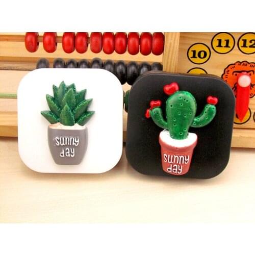 10pcs DIY Beautiful Lovely evergreen Cactus contact lens case Manual Convenient to carry Nursing box Mirrored box Color Random