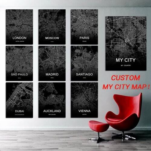 Black White Custom World City Map Paris London New Cities World City Map Moscow Vienna Canvas Prints Wall Art Decor