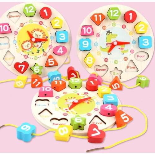 Time Clock Toy for Kids Wooden Learn Shape Sorting Color Game Montessori Education Math Jigsaw Play Tool Preschool Puzzle Toy