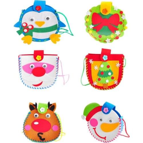 Kids DIY Christmas Gift Bag Kit Stimulate Visual Development Added Interest Non-Woven Cartoon Shoulder Pouch Materials Craft