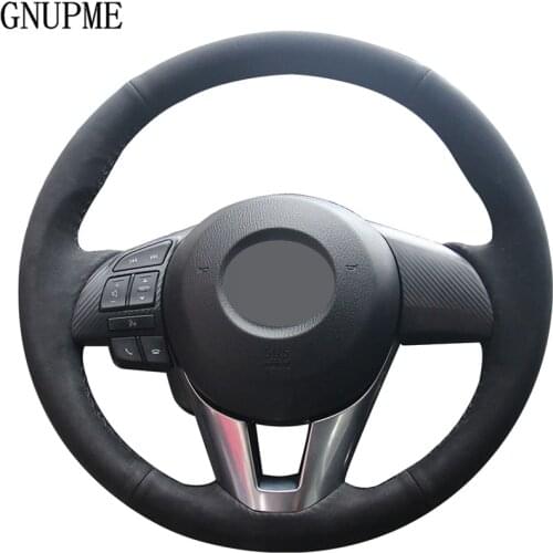 DIY Black Suede Leather Car Steering Wheel Cover for Mazda 2 Mazda 3 Axela Mazda 6 Atenza CX-3 CX-5 Scion iA Toyota Yaris