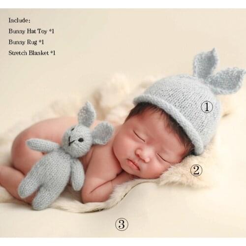 Jersey baby bonnet toy and wrap set photo props Newborn Knitted mohair blanket Theme Package Newborn photography props