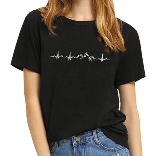 Mountains Hiking Heartbeat Funny T Shirt Women Tops O-neck Short Sleeve Black Lives Matter Shirt Casual Tee Shirt Femme Ete