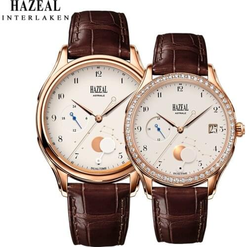 HAZEAL Original Design Couple Mechanical Watch Luxury Women Men Wristwatch Waterproof Date Hours Design Sapphire Crystal Clock