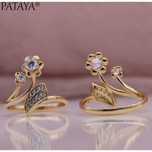 PATAYA New Double Flowers Rings 585 Rose Gold Micro-wax Inlay Round Natural Zircon Women Rings Gift Wedding Fine Fashion Jewelry