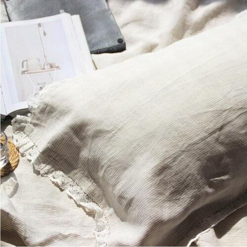 Set of 3 bed linen flat sheet / top sheet set / with 2 pillowcases / pillow shams small stripe in queen king or custom size